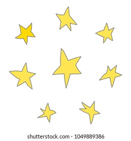 Set of different simple cartoon nonmetric crazy quirky stars made in kid childish style. Vector illustration. 