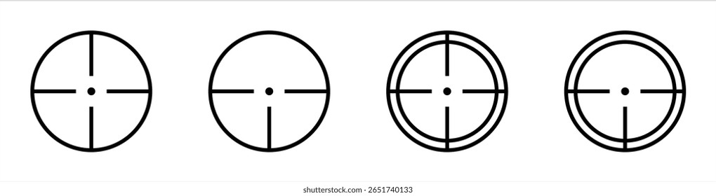 Conjunto de diferentes Diseños simples de punto de mira y blanco en negro. Ilustración vectorial	
