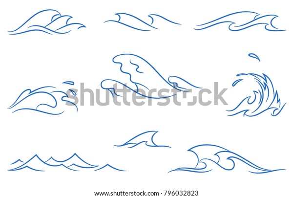 Set Different Simple Stylized Pinstripe Ocean Stock Vector (Royalty ...