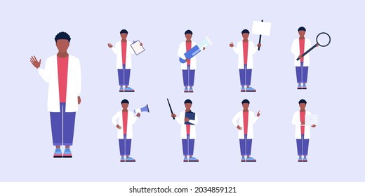 Set of different situation with doctor. Vector illustration in a flat style
