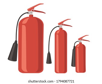 Conjunto de equipos de extinción de incendios de diferentes tamaños ilustración vectorial plana sobre fondo blanco