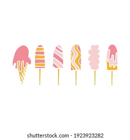 Conjunto de helados de diferentes tamaños. Ilustración vectorial.