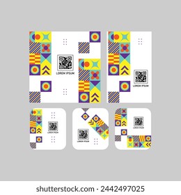 Set of different size qr code label with geometric design isolated