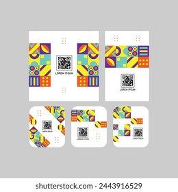 Set of different size qr code label with geometric design business