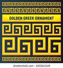 Set of different sized antique golden borders. Ancient Greek ornament. Great for logo, invitation, card, product packaging, header, logotype, poster, label, banners, brochure, wallpaper. 