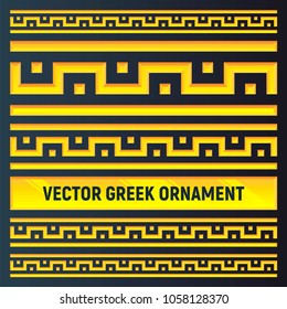 Set of different sized antique golden borders. Ancient Greek ornament. Great for logo, invitation, card, interface, game UI, logotype, poster, label, banners, brochure, UI elements. 