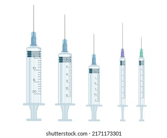 Set of different sizes medical syringe