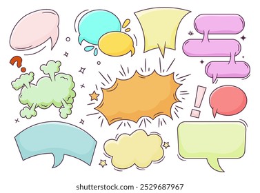 set of Different sizes and Types of Comic Bubble Frames for Text. Colorful blank template, Quote, Speak Bubbles, Talk, in Fun Design
