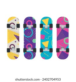 Set of different skateboard isolated on white background. Various skate in flat design. Vector stock.