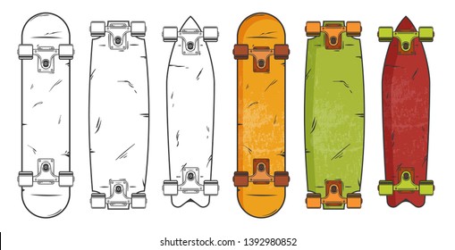 Set of different skateboards, vector illustration isolated on white background