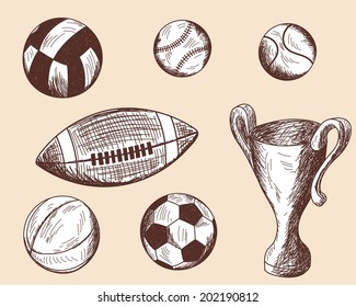 Set of different sketch balls. EPS 10 vector illustration without transparency. 