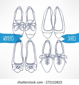 Set with different sketch shoes on a white background - 2