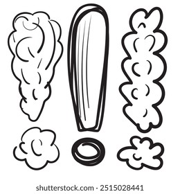 Conjunto de diferentes pontos de exclamação esboçados. Coleção de símbolos de informação importante, sinais de ênfase minimalistas, ícones de cuidado simples, ilustração de vetor de aviso. Imitação desenhada à mão