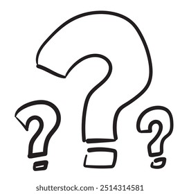 Set of different sketched question marks. Quiz symbols collection, minimalist interrogation signs, simple rebus icons, questions vector illustration. Hand drawn imitation