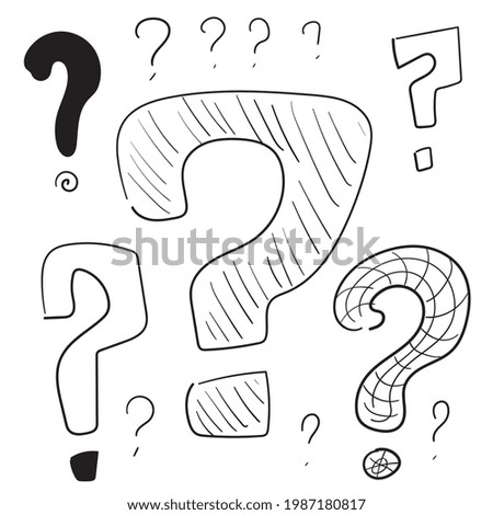 Set of different sketched question marks. Quiz symbols collection, minimalist interrogation signs, simple rebus icons, questions vector illustration. Hand drawn imitation