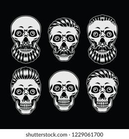 Set of different skull characters with Black background. vector illustration