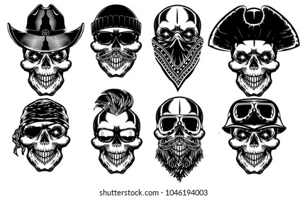 Set Different Skull Characters Different Hats Stock Vector (Royalty ...