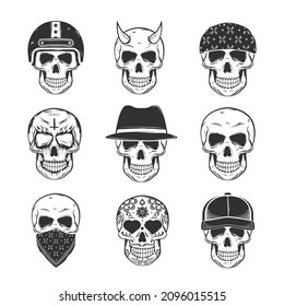 Set of different skull charactres