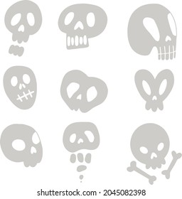 Un conjunto de cráneos diferentes para la decoración de Halloween gris