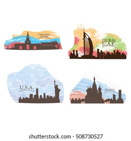 Set of different skylines on a white background, Vector illustration