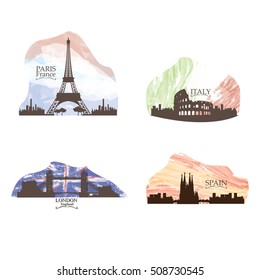 Set of different skylines on a white background, Vector illustration