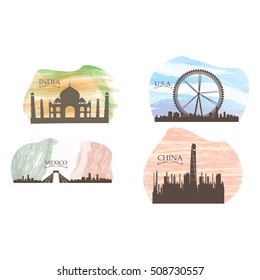 Set of different skylines on a white background, Vector illustration
