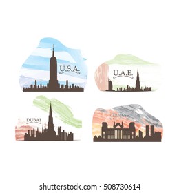 Set of different skylines on a white background, Vector illustration