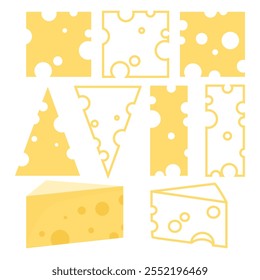 Set of different slices of cheese