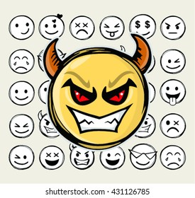 Set of different smileys vector. Vector illustration