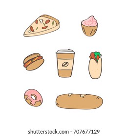 Set of different snacks vector illustration.