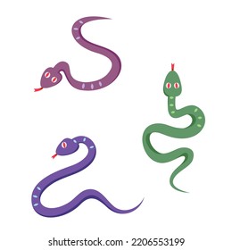 Set of different snakes. Halloween characters in cartoon style.