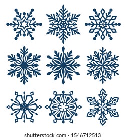 
Conjunto de diferentes silhuetas floco de neve. Decoração de férias de inverno.Ilustração de vetor
