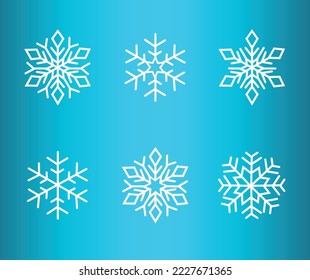 Set of different
snowflakes isolated on background with blue gradient