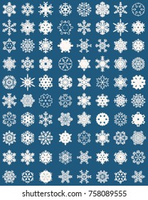 Set of different snowflakes on colored background