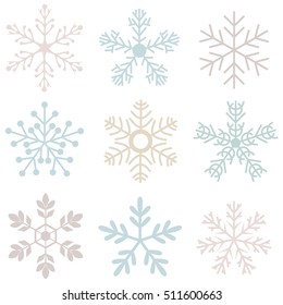 set of different snowflakes on a white background