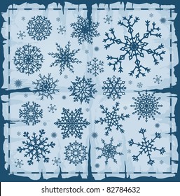 Set of different snowflakes over blue background. Vector EPS8.
