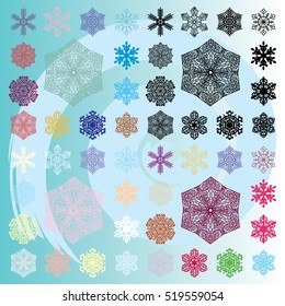 Set of different snowflakes.
Two-dimensional images of the crystallization of water in the natural environment, the simplified geometry.