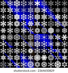 Un conjunto de copos de nieve diferentes.Ilustración vectorial.Colección de patrones de nieve para decorar
sitios web, banderas de invierno, ventanas de tiendas, postales, tiendas en línea,
en invierno. ¡Feliz Navidad!