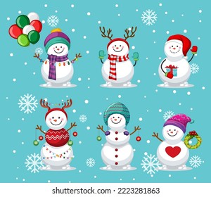 Set of different snowman in Christmas theme illustration