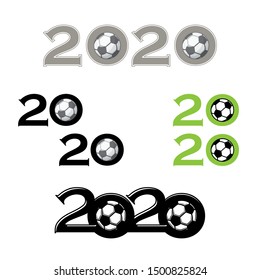 Set of different soccer balls with new 2020 year numbers