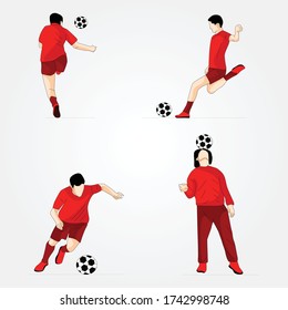 Juego de diferentes futbolistas en diferentes posiciones. Futbolista pateando el balón - Ilustraciones vectoriales