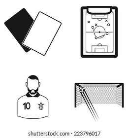 a set of different soccer related elements on a white background