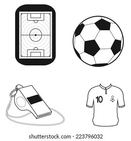 a set of different soccer related elements on a white background