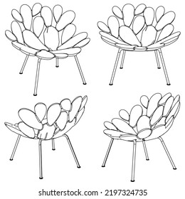 Set of different soft armchairs. Linear sketch. Vector illustration.