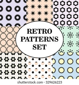 Set of different soft color palette seamless retro patterns.