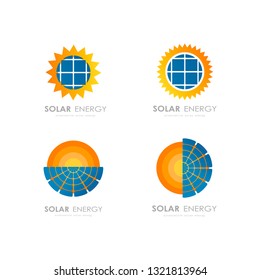 set different solar energy panel logo   green house ecology  collection renewable  alternative electricity source concept  flat vector illustration
