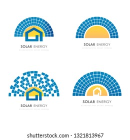 set different solar energy panel logo   green house ecology  collection renewable  alternative electricity source concept  flat vector illustration