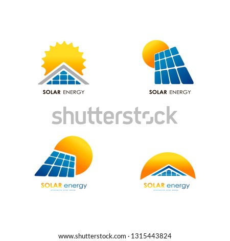 set different solar energy panel logo   collection renewable  alternative electricity source concept  
