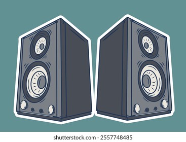 Set of different sound speakers, subwoofer, acoustic audio for concert or home cinema stereo system