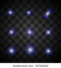 Set of different sparkling blue light effects vector